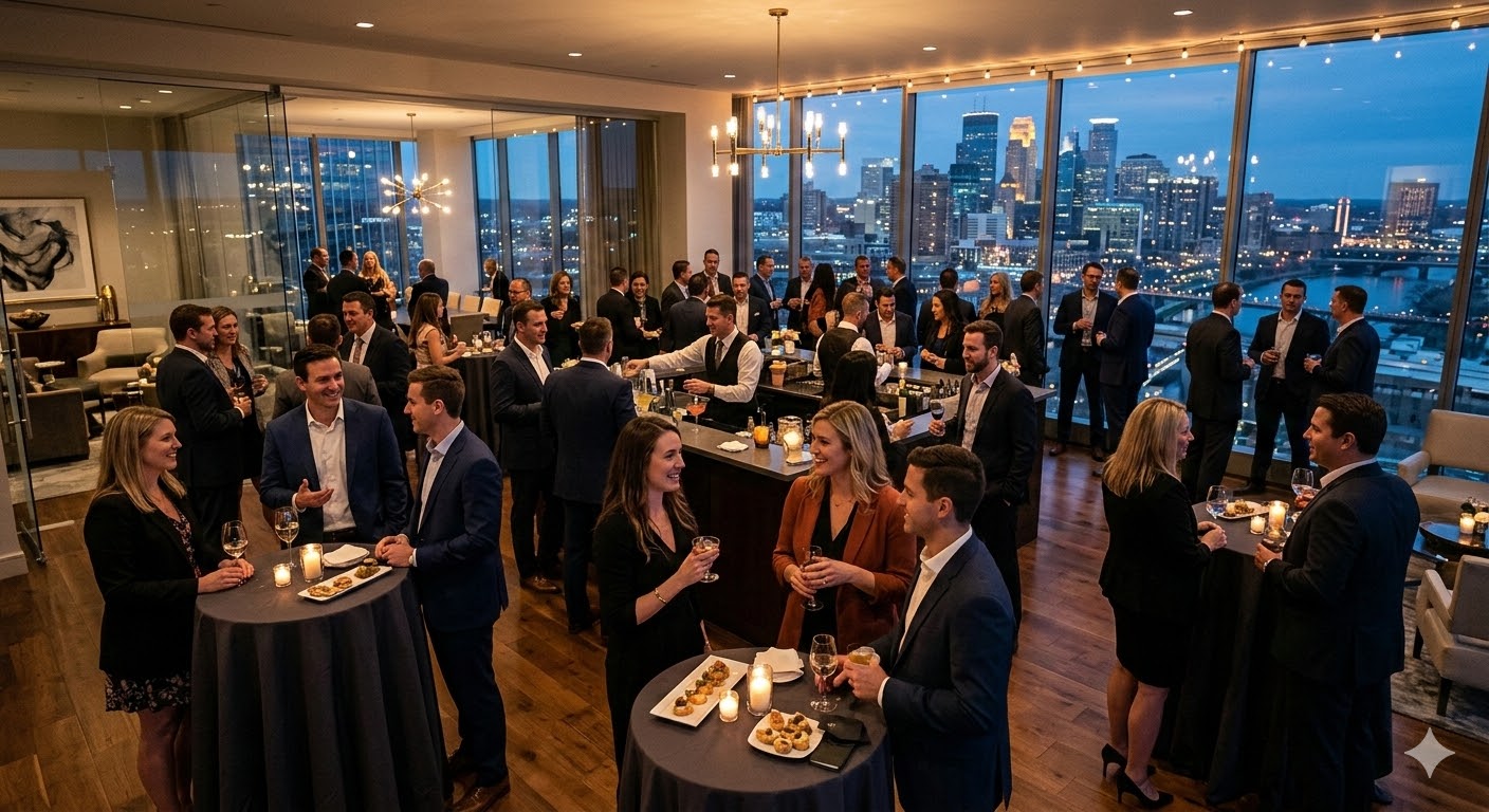 Luxury event magician in Minneapolis performing polished close-up magic for upscale guests